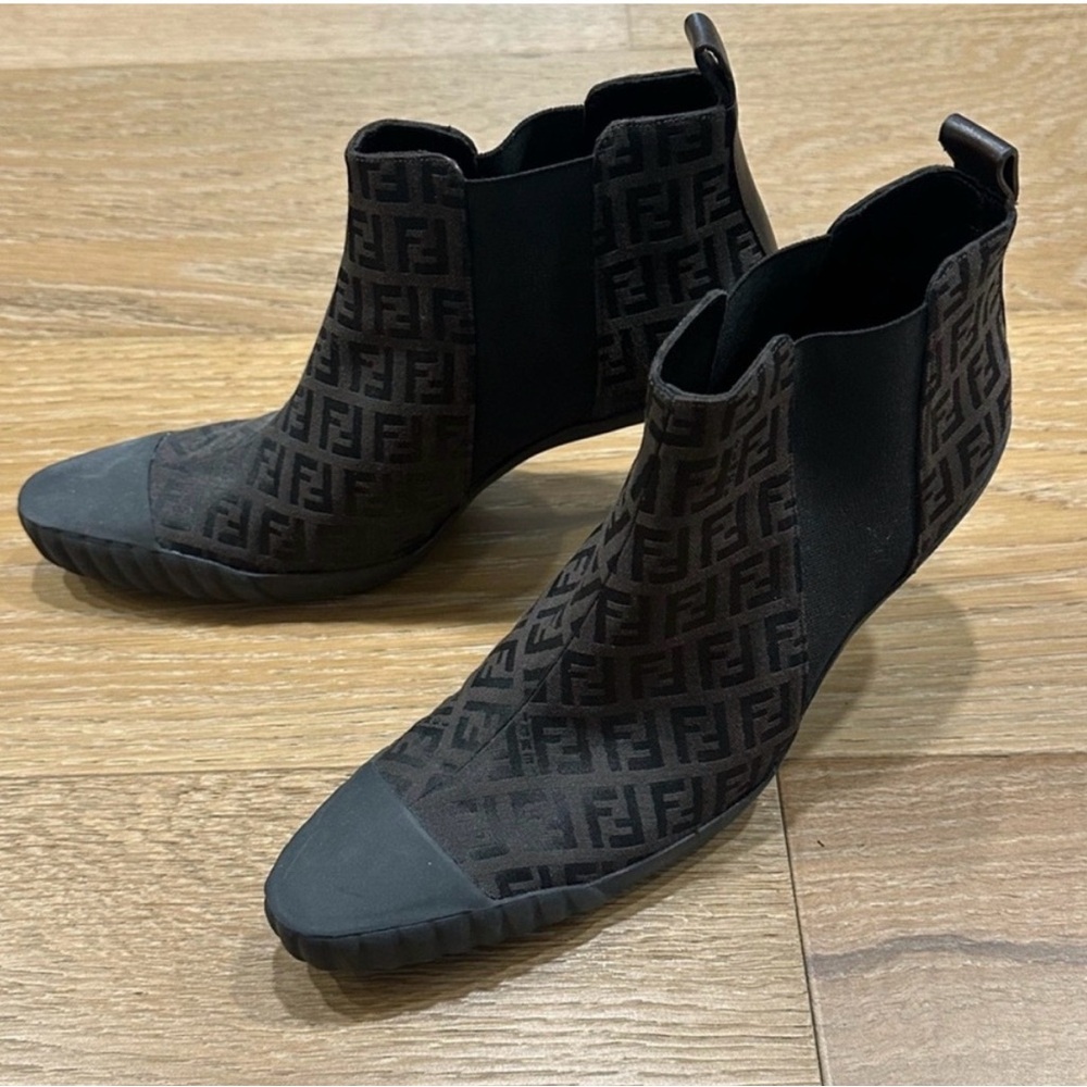 Fendi Black and Brown Monogram Ankle Boots